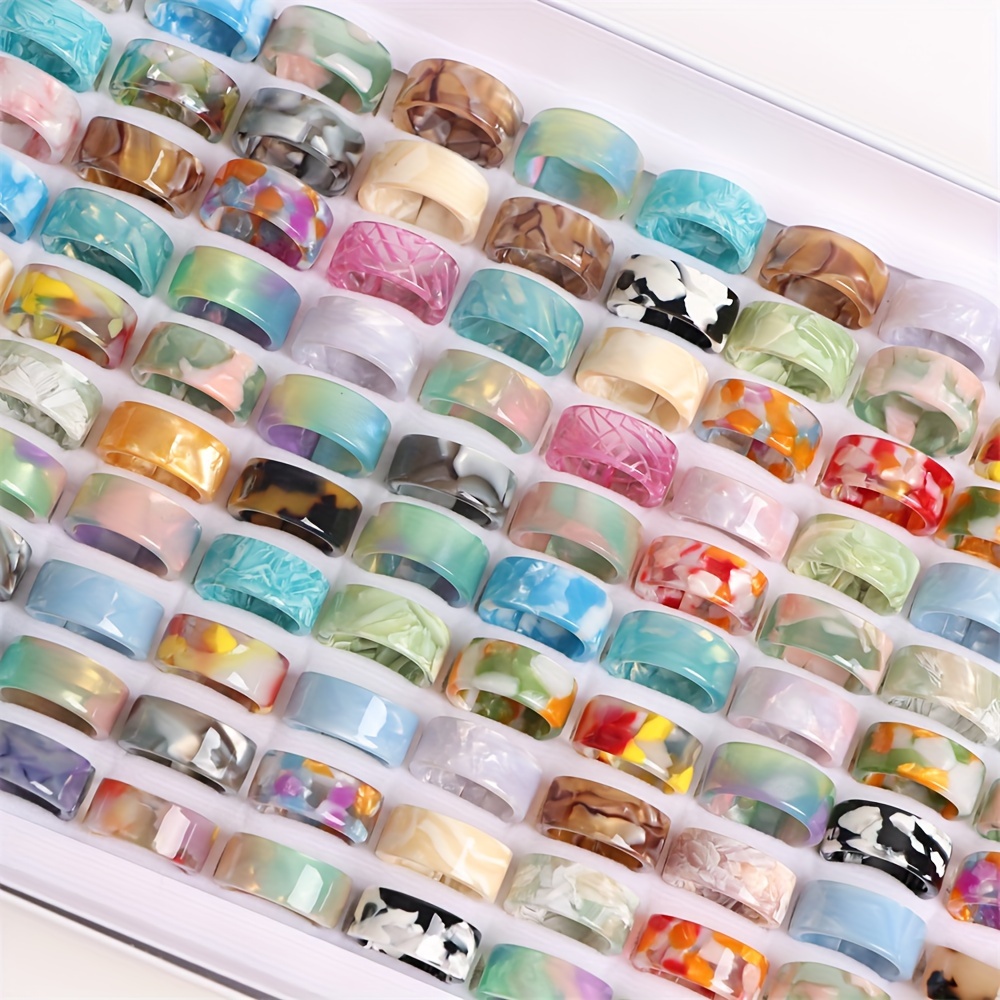 10pcs Ocean Marble Texture Gradient Wave Open Resin Ring Set