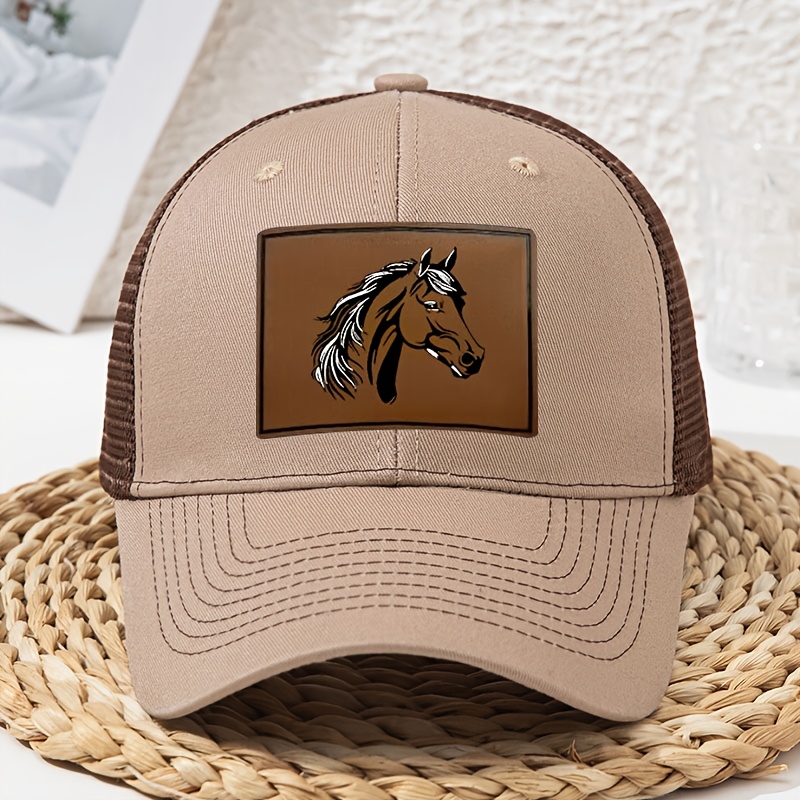 TEMU Horse Head Women's Printed Trucker Hat Baseball Printed Mesh Duckbill Summer Hat Men Women Driver