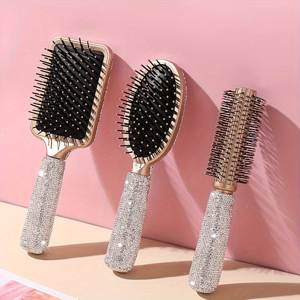 

Luxurious Crystal Round Hair Brush - Smooth Styling & Roller Comb For Wax, Clay, Beard Cream & Pomade Application