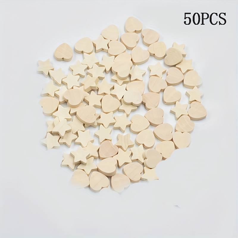 Image of 50pcs Of Natural Wood-colored Large Pentagram Beads And Heart-shaped Wooden Beads Mixed , Suitable For Projects, Packaging Decoration, And Jewelry Making (beads)