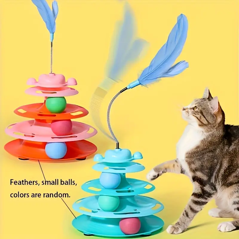 brinquedo de gato de 3 níveis com e bolas - de de plástico durável de vários níveis para gatos de interior, sem necessidade de pilhas, e bolas coloridas aleatórias, estimula o de caça, as raças e tamanhos, brinquedo de gato, design divertido, construção , enriquecimento de animais de estimação, animais de estimação , material seguro, de gatos , pais de animais de estimação o , kit de de madeir Detalhes do produto 6