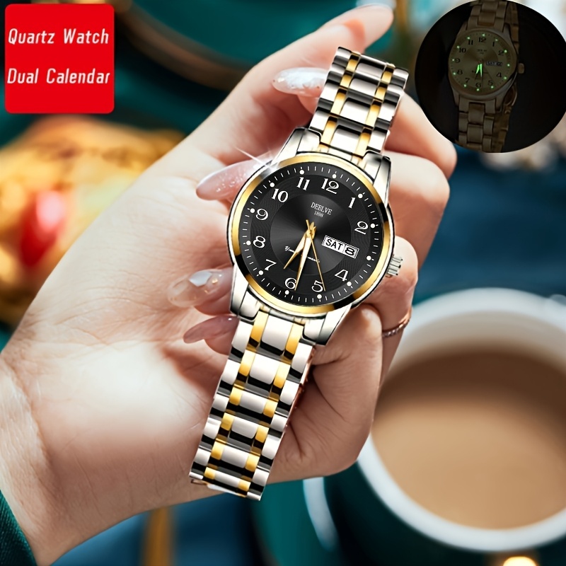 DEBLVE Women'S Ultra-Thin Stainless Steel Quartz Watch - Stylish, Lightweight, IPX7 with Calendar, Luminous Day Display, and Stainless Steel Band - Perfect for Casual Wear, DEBLVE