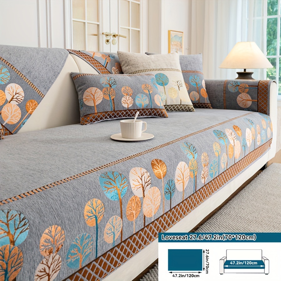 TEMU 1pc de Sofá Bohemia Gruesa de Chenilla Antideslizante con Motivo de Árbol - Protector de Sofá Lujoso y Amigable con Mascotas para , Dormitorio,