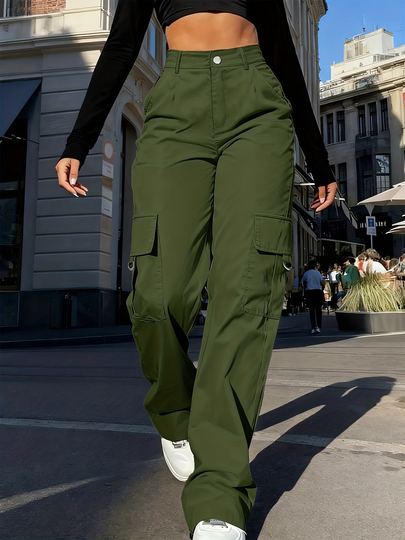 Alternative view of Nuevos Pantalones Cargo de Pierna Recta para Mujer, Cintura Alta, Ajuste Holgado, Estilo Adelgazante, Pierna…