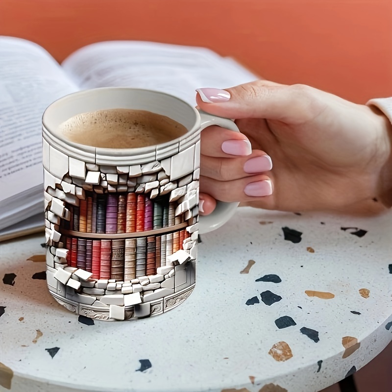 

1pc 3d Bookshelves Hole In A Wall Mug, 3d Bookshelf Mug, Library Bookshelf Mug, Creative Ceramic Mug, Funny Coffee Mug, A Gift For Readers