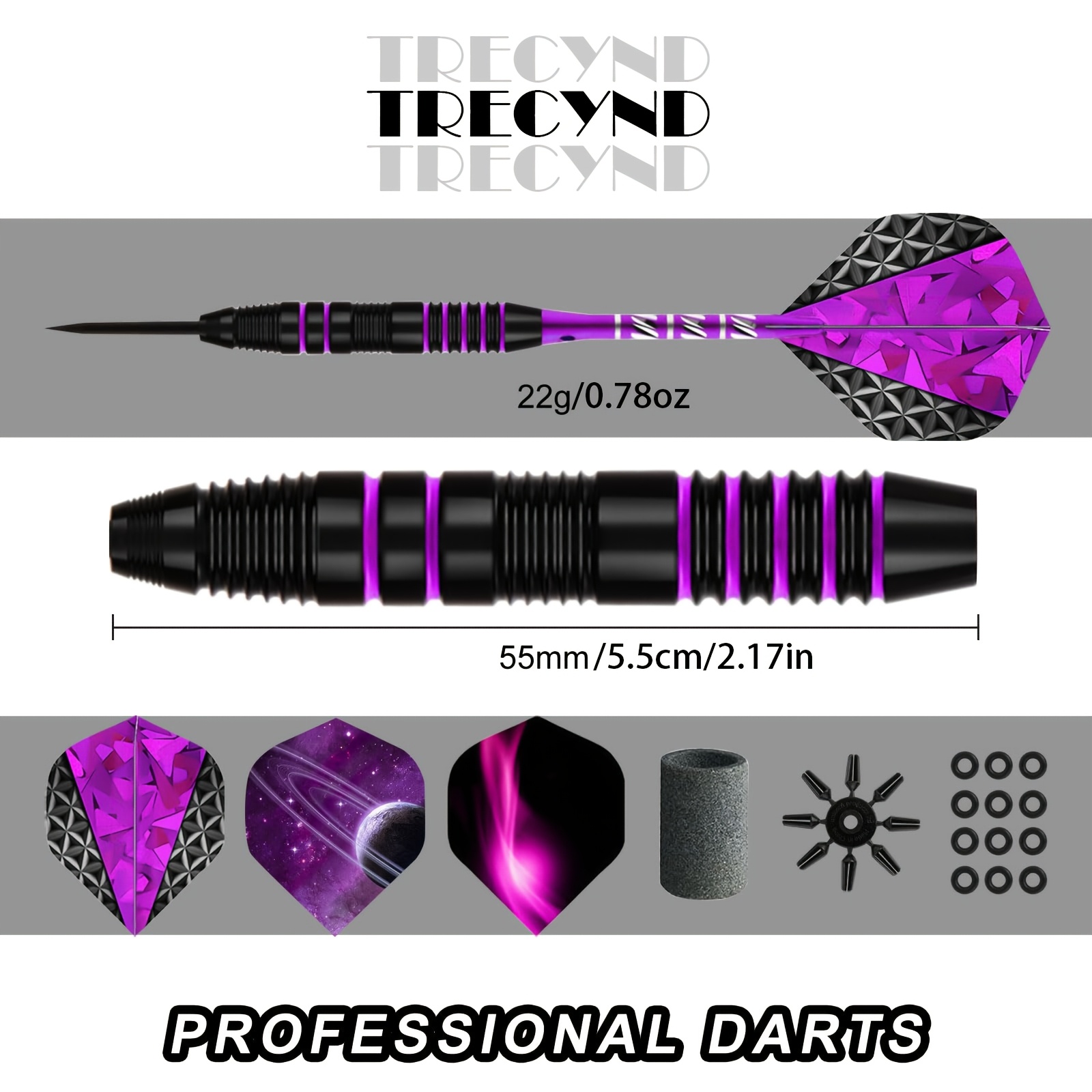 1 set Trecynd Darts met Metalen Punt, 22g Professionele Dartset met Metalen Punt, Metalen Dartspel Set