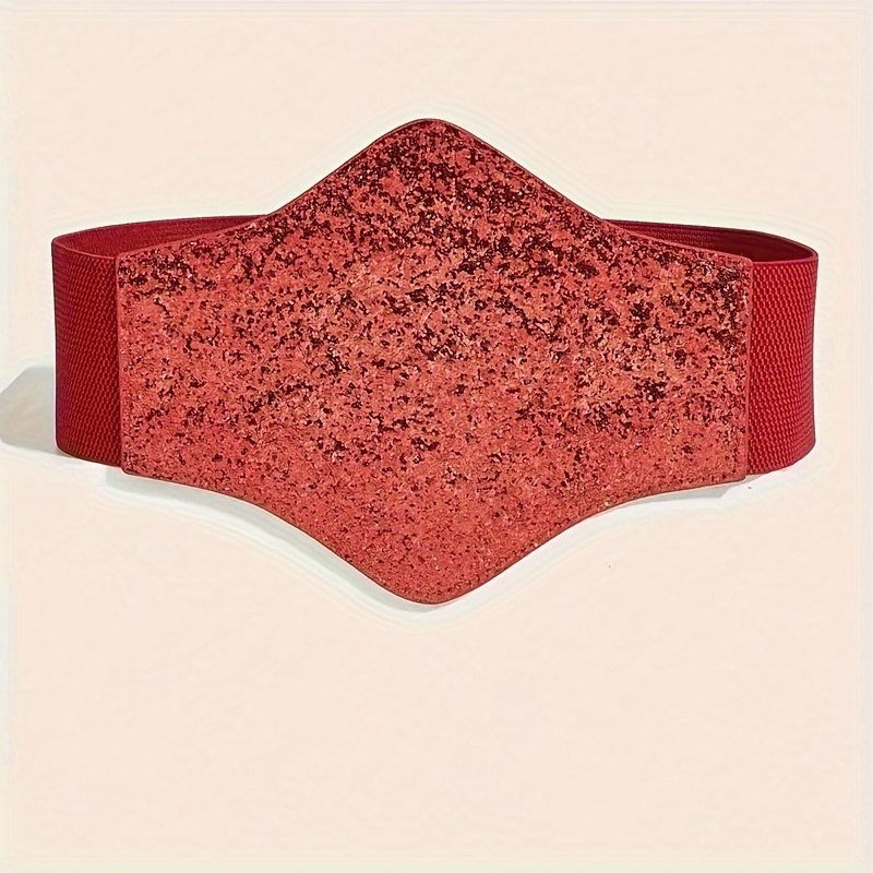 Women's Sequined Wide Belt, Solid Elastic Waist Belt