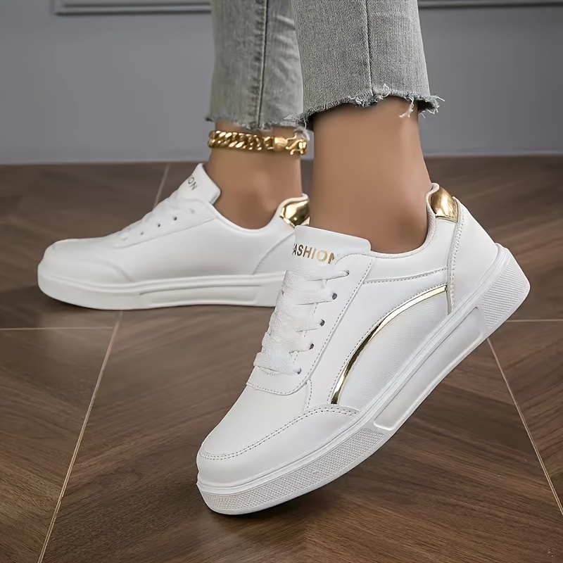 

Women's Fashion Skate Sneakers, Low Top Lace-up, Round Toe, Lightweight Comfortable Shoes, All-season