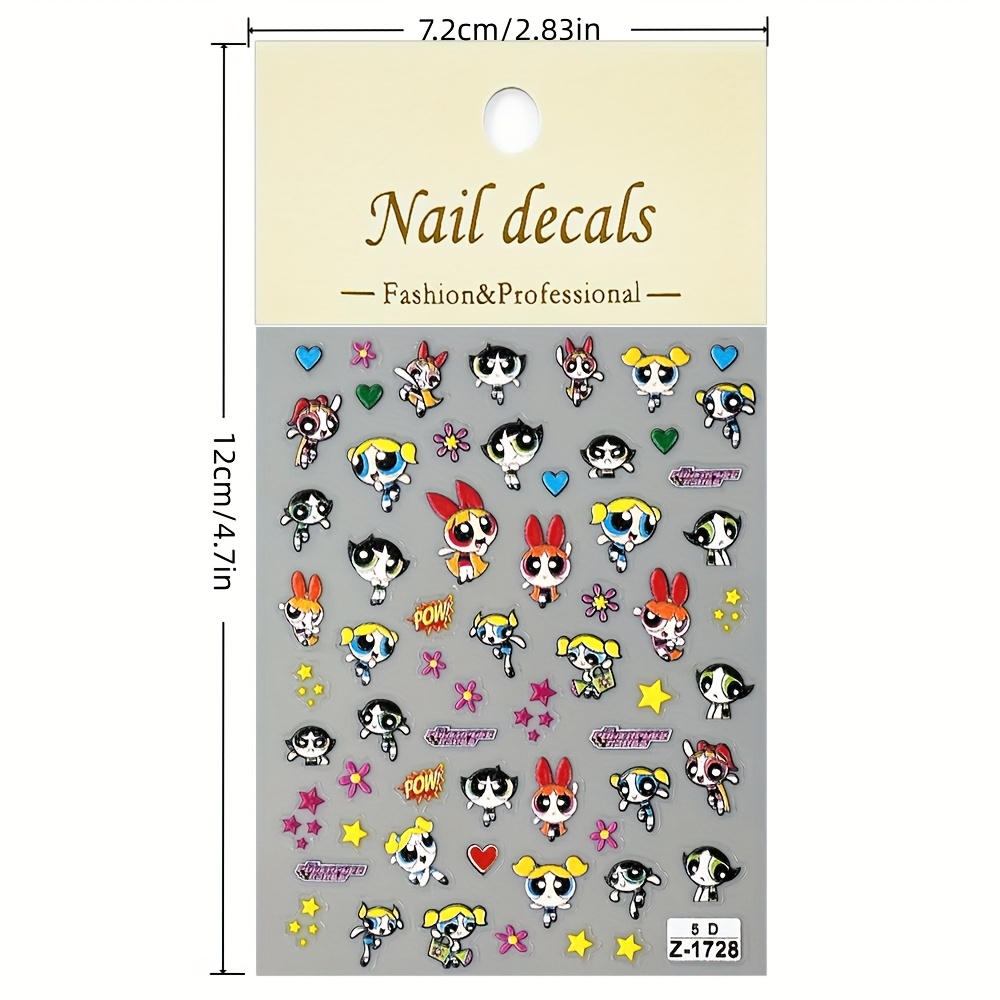 [authorized] 1pc Powerpuff Nail Sticker-diy Decor, Self-adhesive, Matte, Design, With , Perfect For All Wear Decor