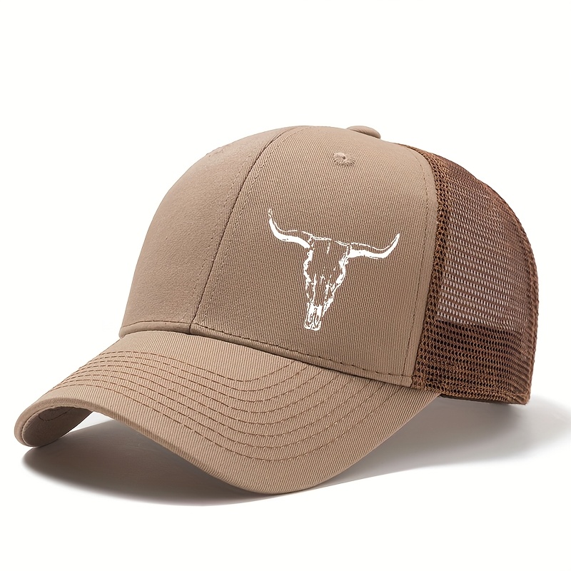 E-shop Herren Baseball Cap mit Stierhorn-Muster, Herren Outdoor Baseball Cap, Sommer Outdoor Sport Freizeit Hip-, LKW-Fahrer Baseball Cap, Herren