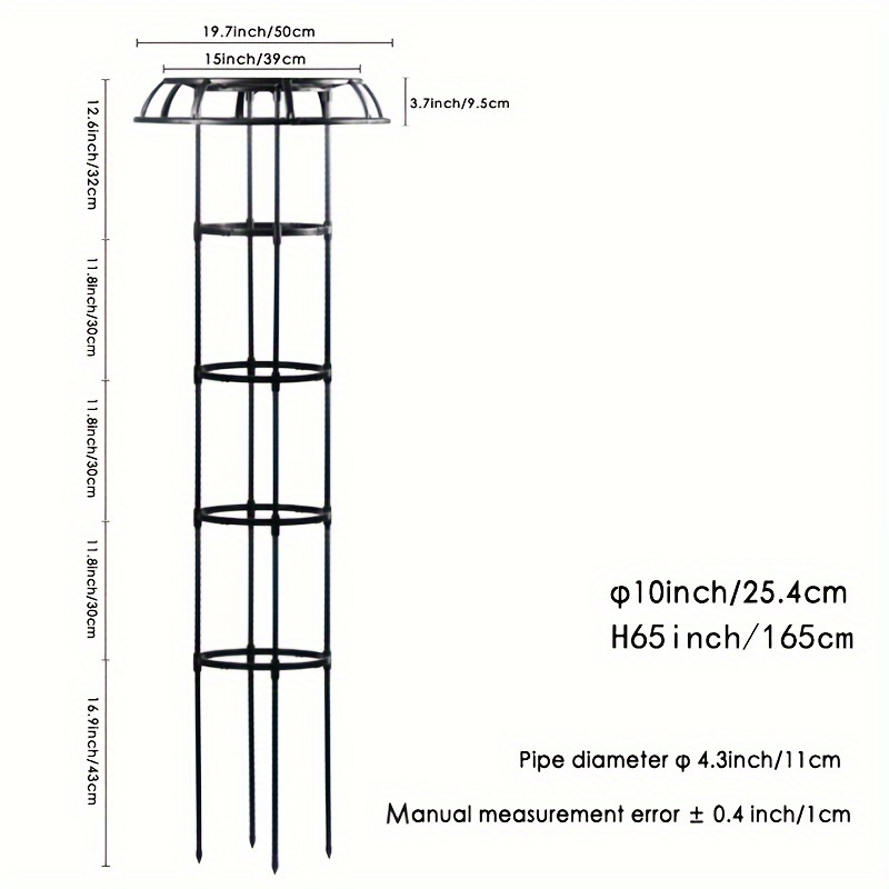 Image of 1 Set Black Pe Coated Iron Pipe, 4.3-inch/11cm Diameter Pp Resin Ring, Mushroom Head Climbing Trellis For Roses, Tomatoes, And