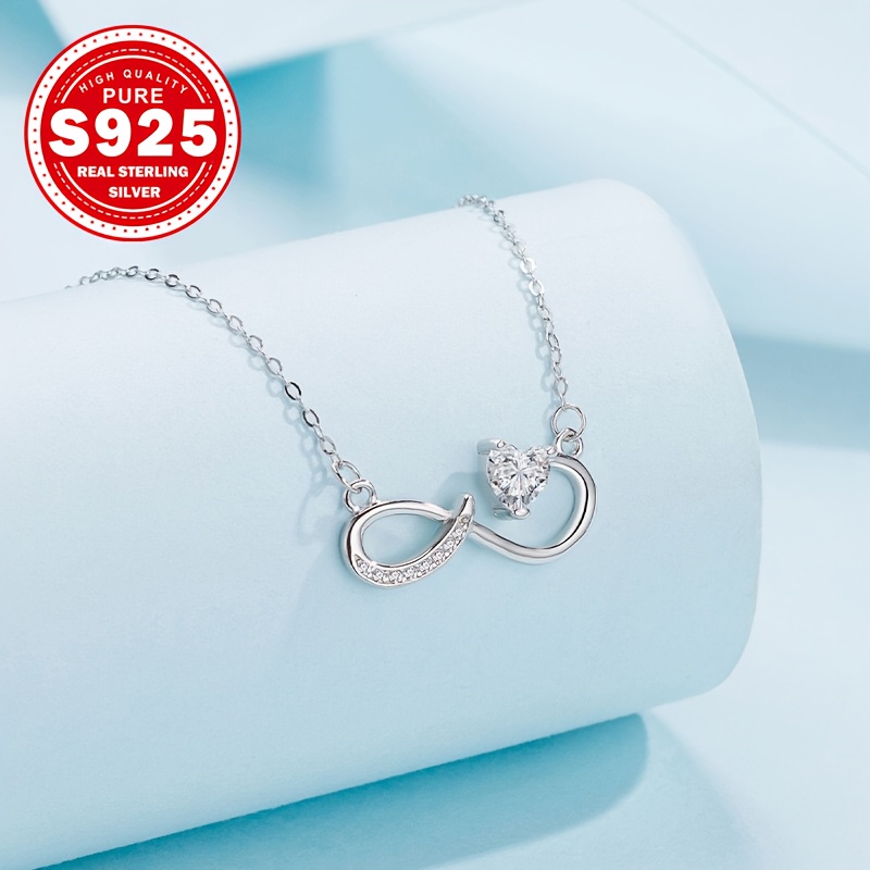 S925 Silver Infinite Necklace with Synthetic Zirconia, Elegant Design