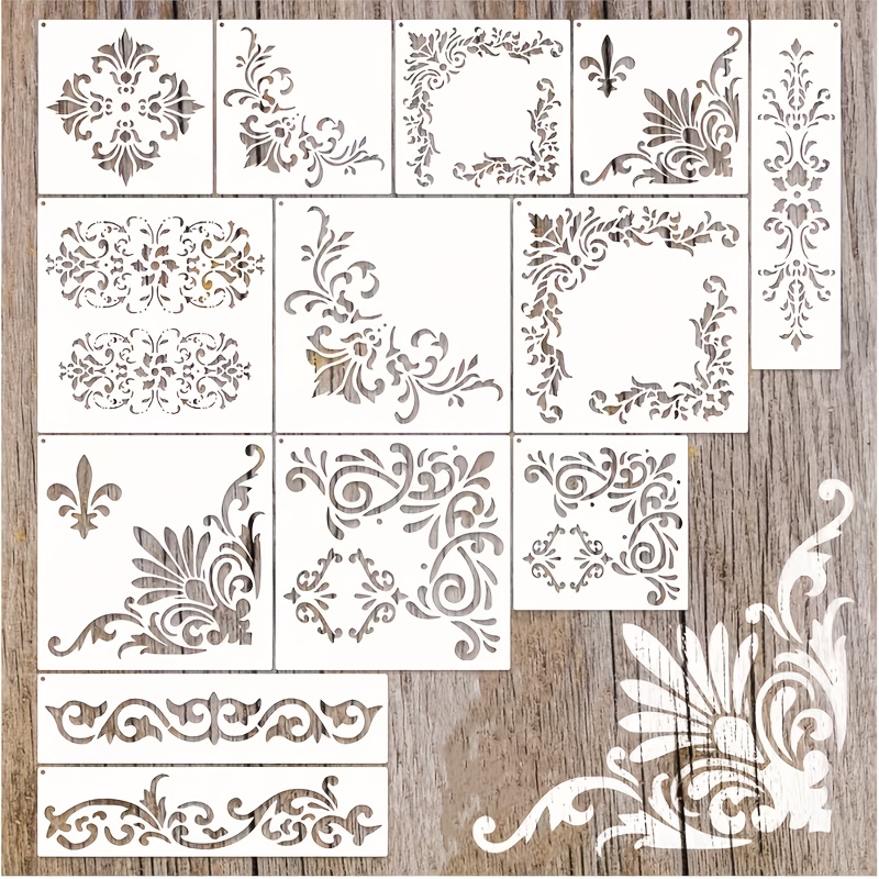 TEMU Pochoirs de bordure d'angle pour loisirs créatifs, avec de dentelle florale mexicaine pour meubles, adaptés à la peinture sur bois avec d'art de