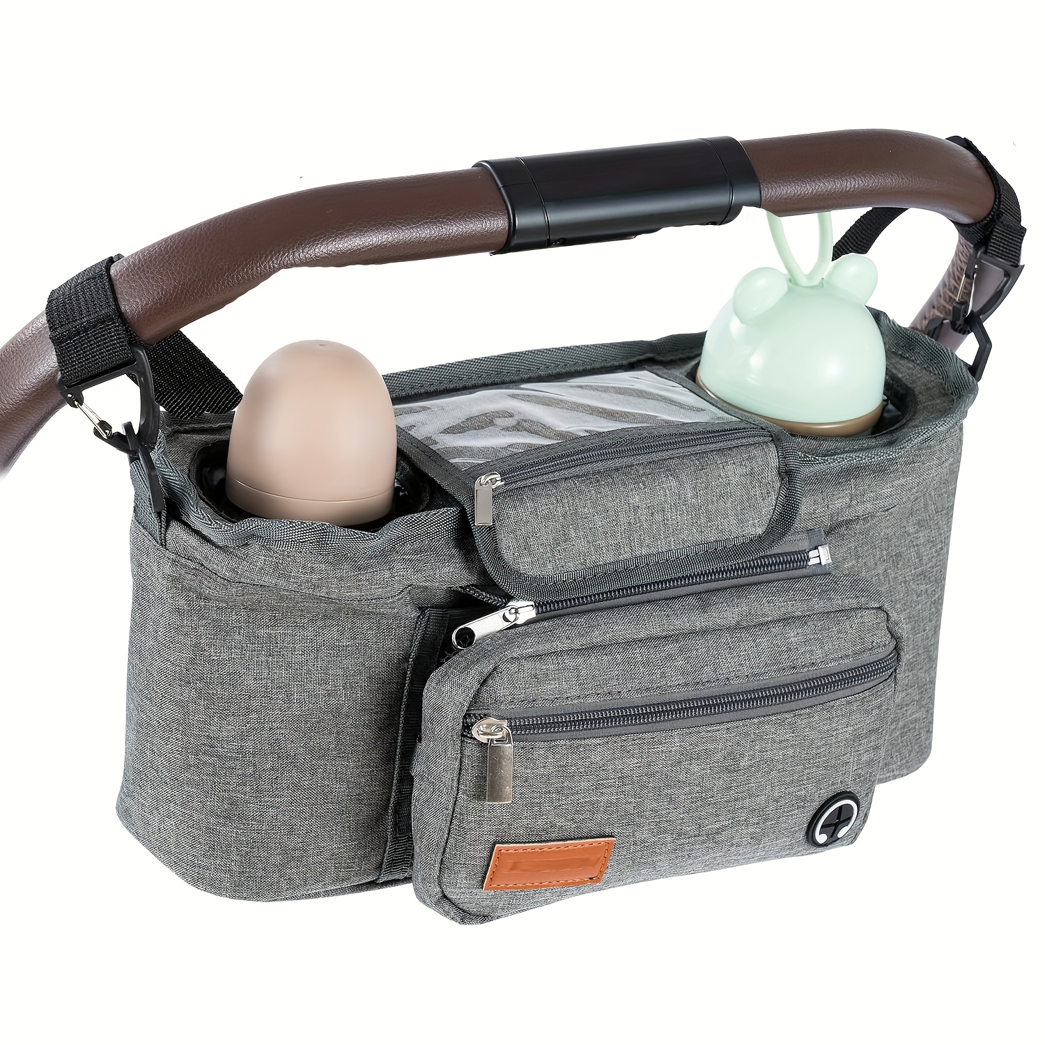 's Stroller Storage Bag - With 2 Insulated Cup Holders, Non-slip Straps And Adjustable Shoulder Strap - Includes Removable Phone Pocket