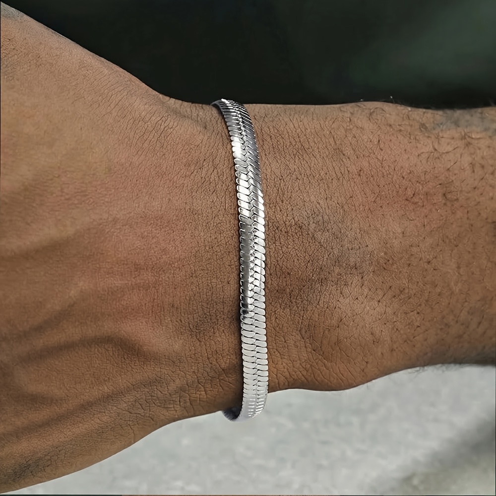 TEMU Pulsera de espiga de acero inoxidable de 5 mm, pulsera impermeable para hombre, cadena de serpiente , pulsera estilo hoja, joyería minimalista