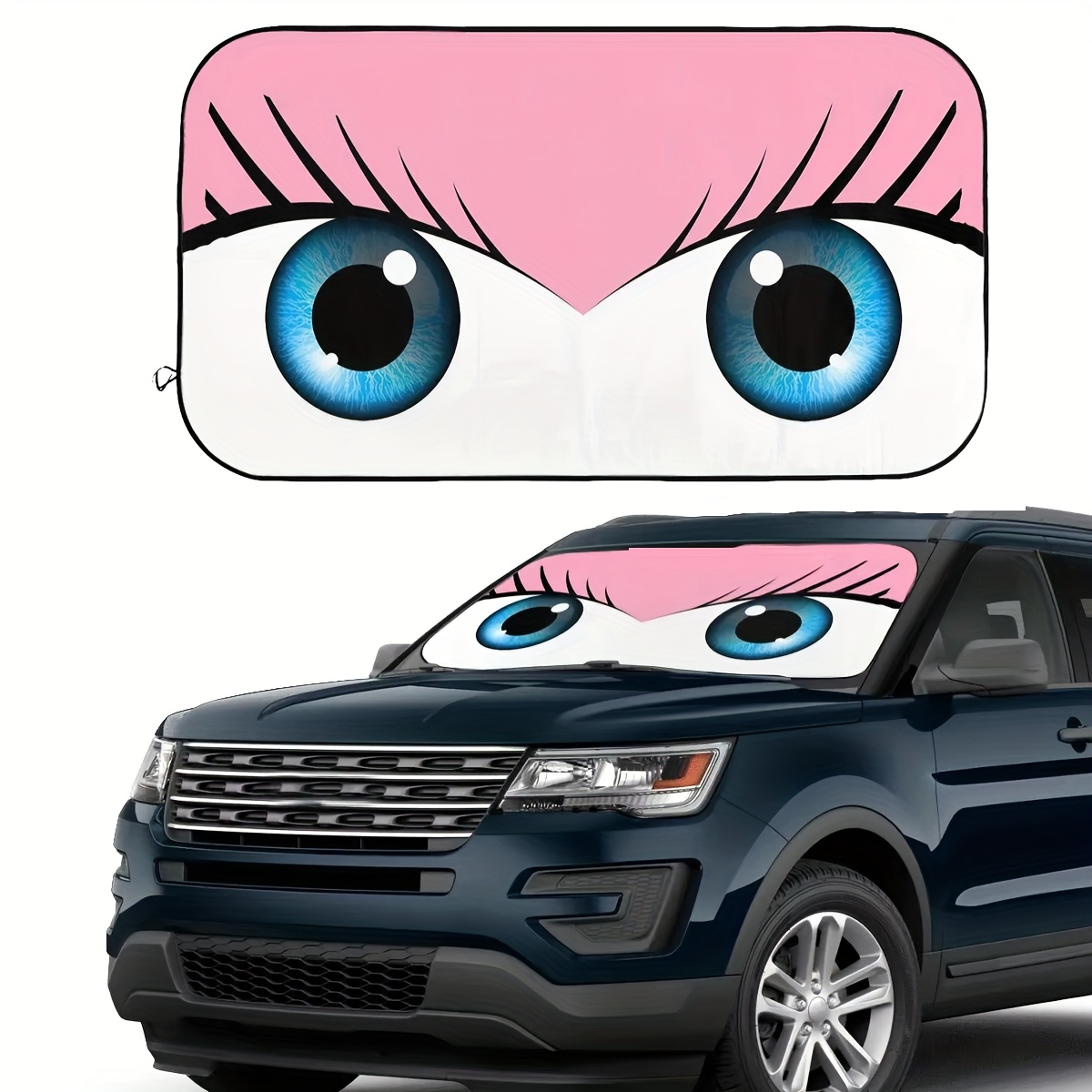 

1pc Cute Eyes Car Sun Shade - Uv Protection Front Windshield Sunshade For Rvs And Suvs, Roll-up Polyester Fabric, Fits Most Vehicles, Fun Vehicle Sun Blocker For Cooler Interior