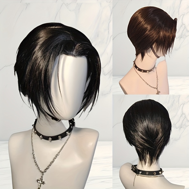 COSPLAZA Cosplay Wig Short Dark Blue Heat Resistant Anime Full Hair With Cap