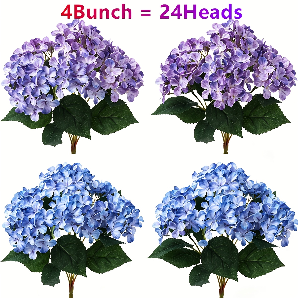 TEMU 24-head Silk Hydrangea Bouquet - Realistic Blue-purple Artificial Flowers Suitable For Wedding Centerpieces, Vase Arrangements, Tabletop Decor