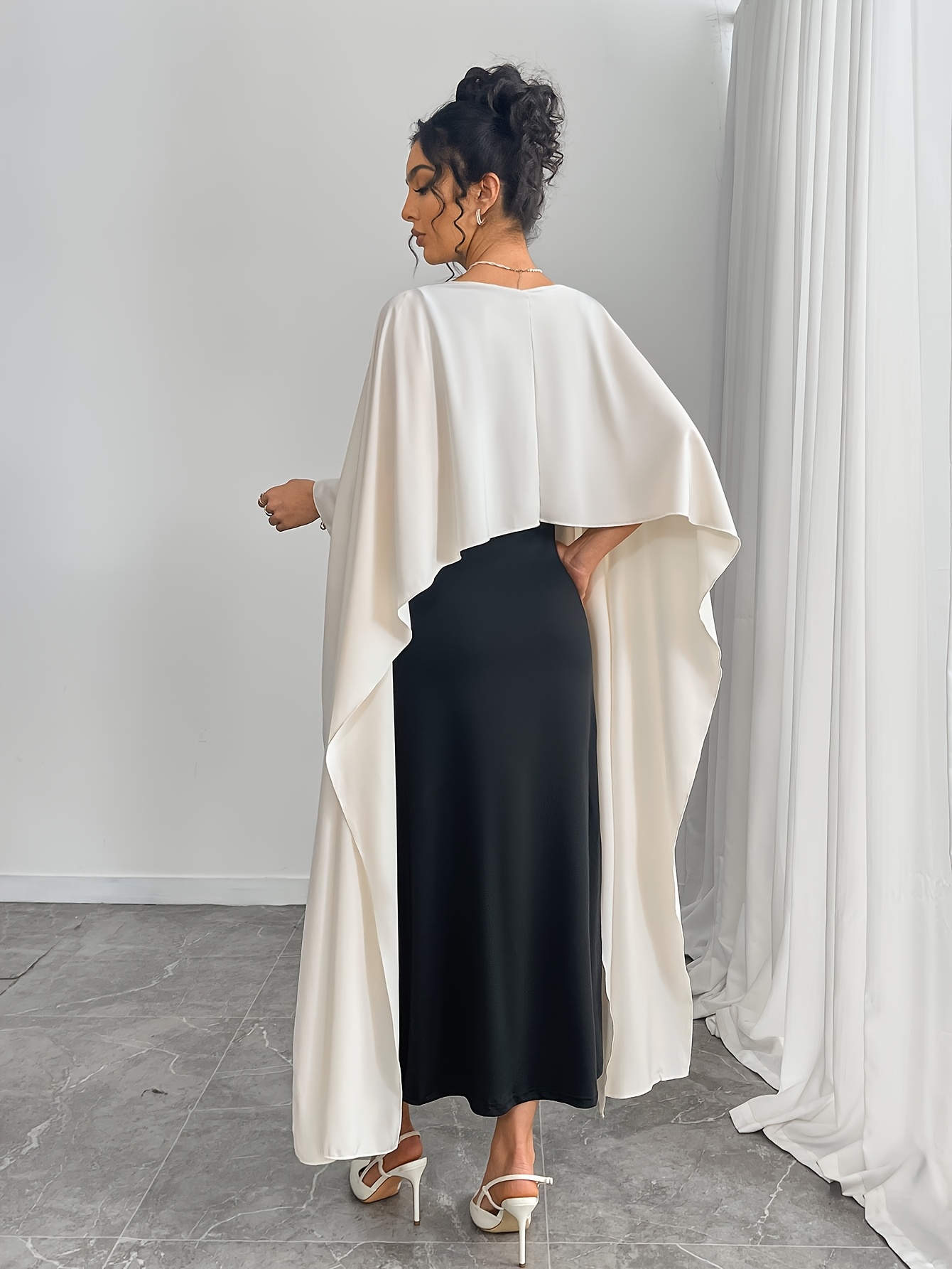 womens elegant color block cape sleeve party dress black - Temu South Africa