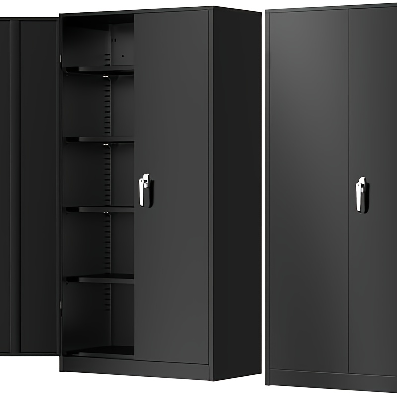 TEMU 72-inch Lockable Black Office Steel Storage Cabinet, With A Door And 4 Shelves, Suitable For Metal Storage Systems In Home Offices, Tall Metal