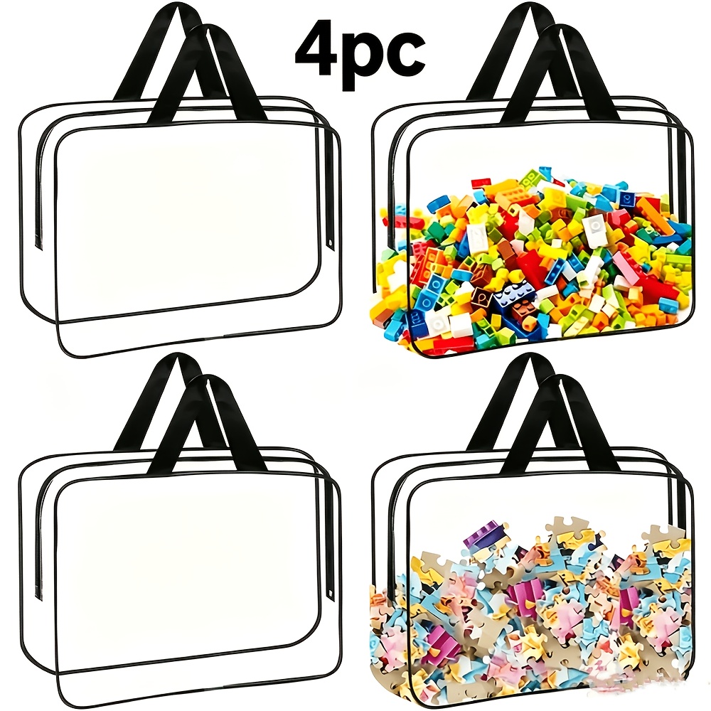 TEMU Transparent Pvc Storage Bag With Zipper, Large Capacity Foldable Portable Organizer Bag, Set Of 4 For Storage, Home And Travel Use