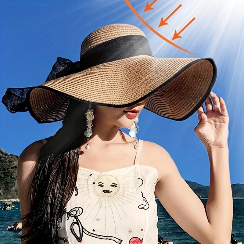 1pc womens foldable wide brim sun hat summer beach hat - Temu display picture 2