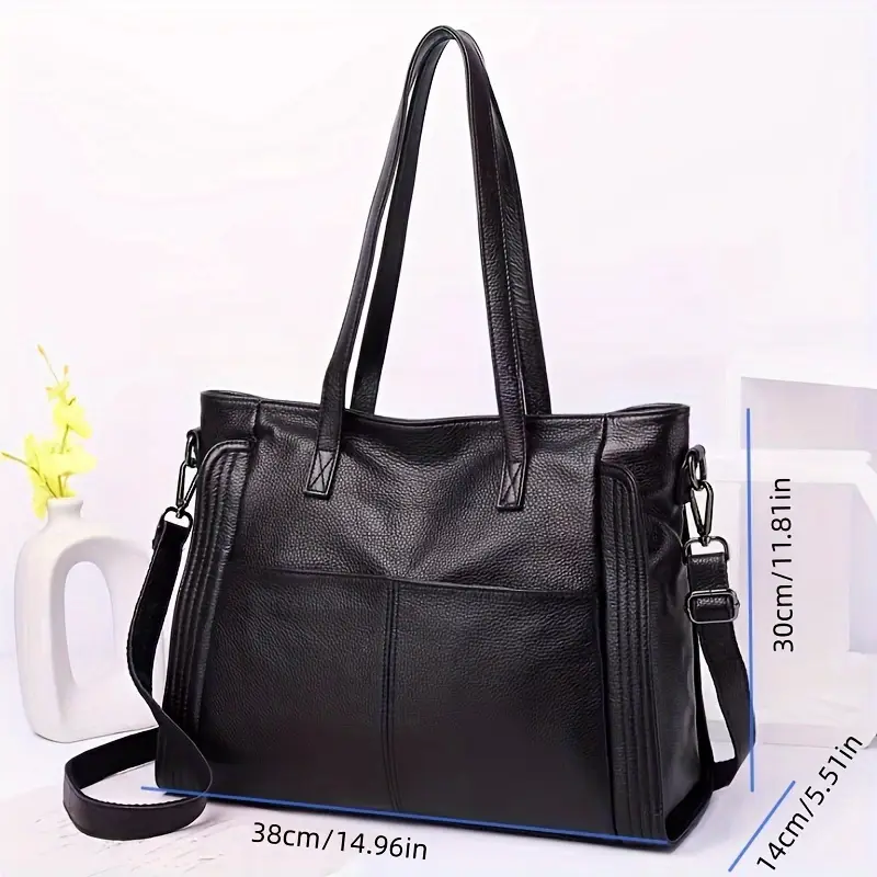solid color tote bag for women large capacity fashionable shoulder bag with adjustable strap single shoulder crossbody zippered handbag Product details 1