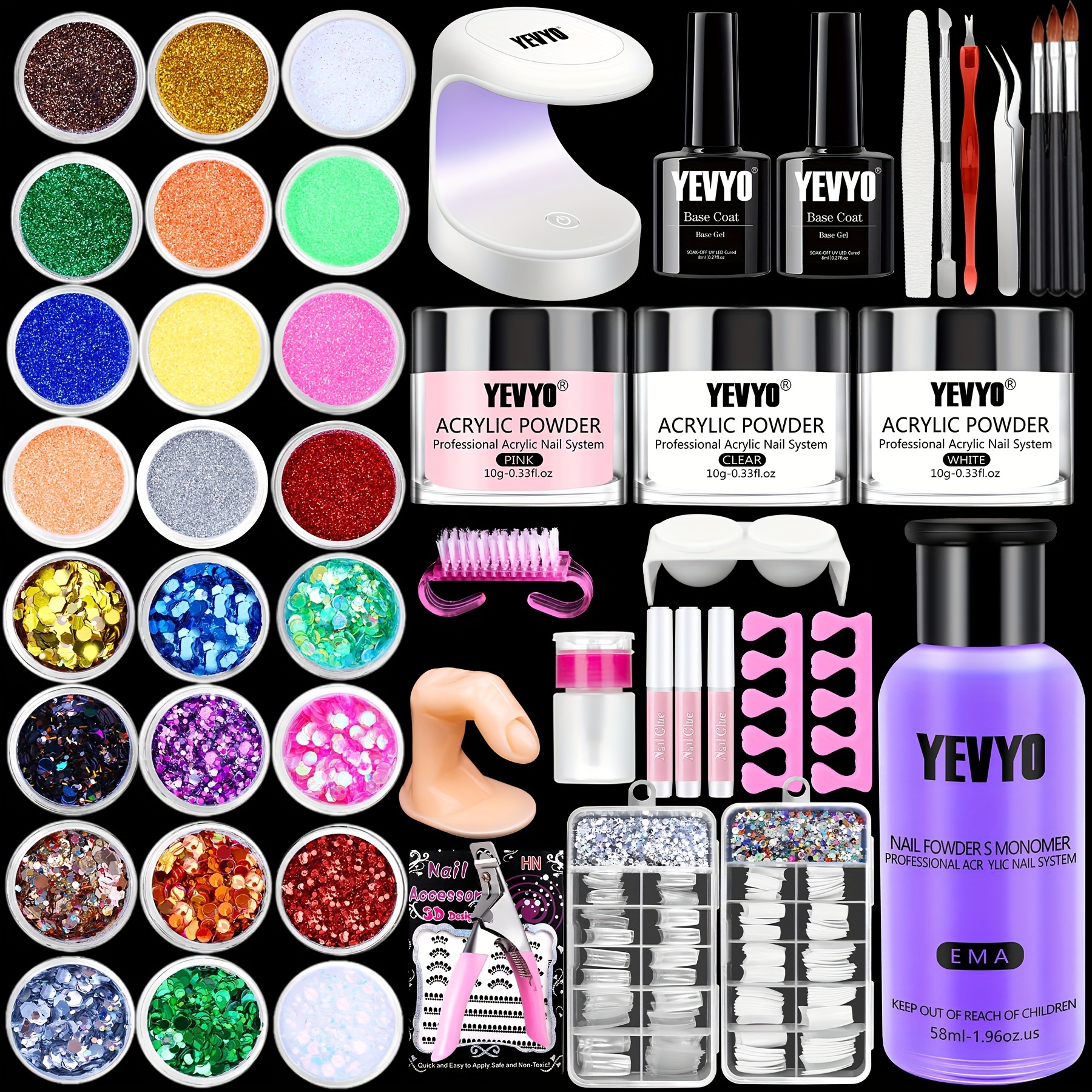 TEMU Acrylic Nail Kit With : Professional Nails Kit Acrylic Set With U V Lamp Acrylic Nail Set With Glitter Acrylic Powder Complete Kit For Acrylic Nails Beginner Kit