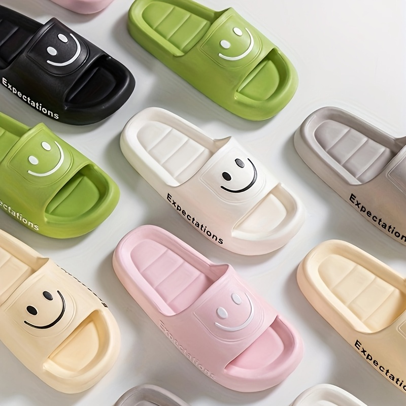 Chic Cartoon Face Slides - Soft EVA Material, Thick Sole Indoor Slippers for Couples, Comfortable and Stylish Bedroom Footwear, All-Season Wear