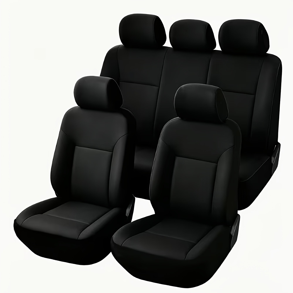TEMU Fashionable Solid Color Universal Car Seat Covers, Flat Fabric Material, Set For 5-seater Vehicles, Includes 2 Front Seat Covers + 1 Rear Seat