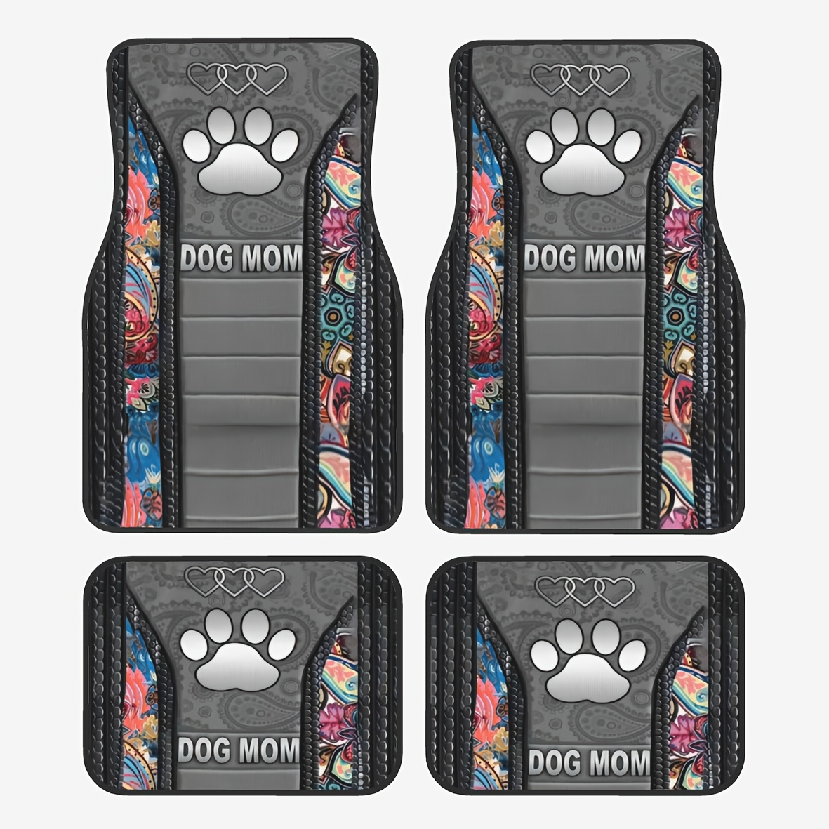 TEMU 4pcs Paw Print Pattern Car Floor Mat, Suitable For Most Car Front And Rear Seat Carpets, Car Interior Protection Decoration - For Parents. Perfect Gift For Lovers