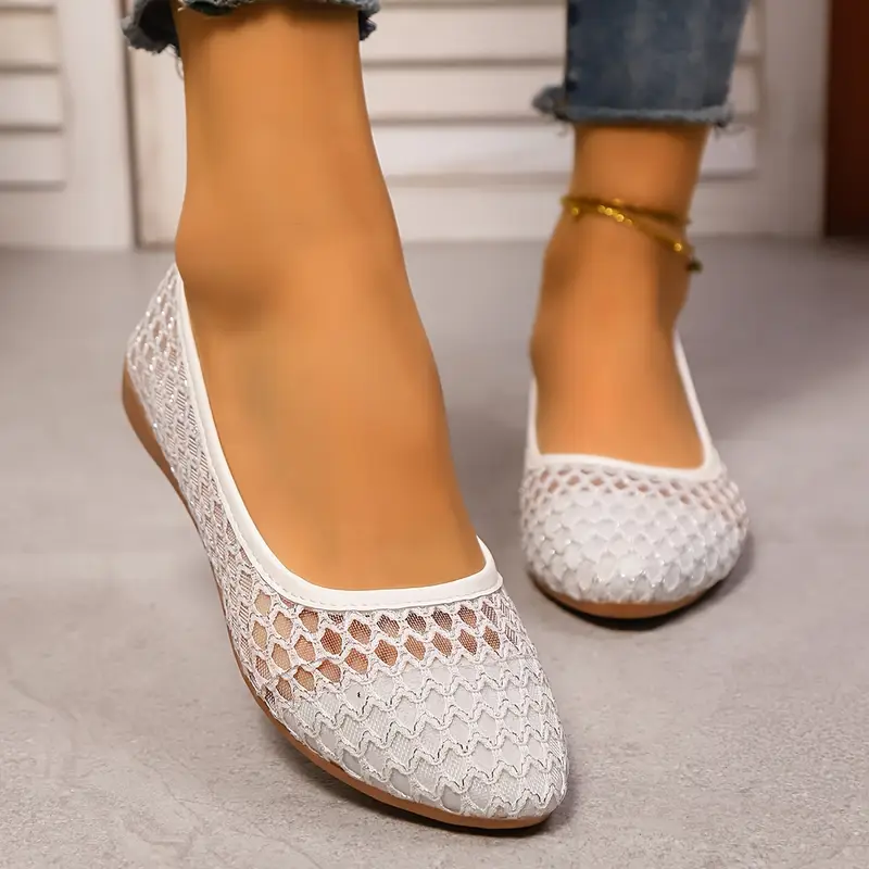 womens floral pattern ballet shoes slip on pointed toe sole breathable comfortable flat shoes elegant low cut black and white womens shoes details 3