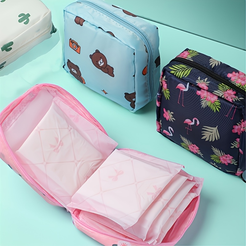 

Adorable Portable Sanitary Napkin Organizer Bag For Girls - Cute And Compact Polyester Makeup Pouch With Zipper Closure, Ideal For Monthly