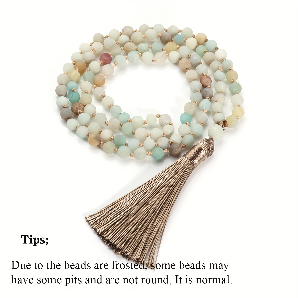 E-shop Matte Amazonit Perlenkette Boho Style 108 Perlen Mala Knot Halskette Schmuck mit Quaste für Damen Herren