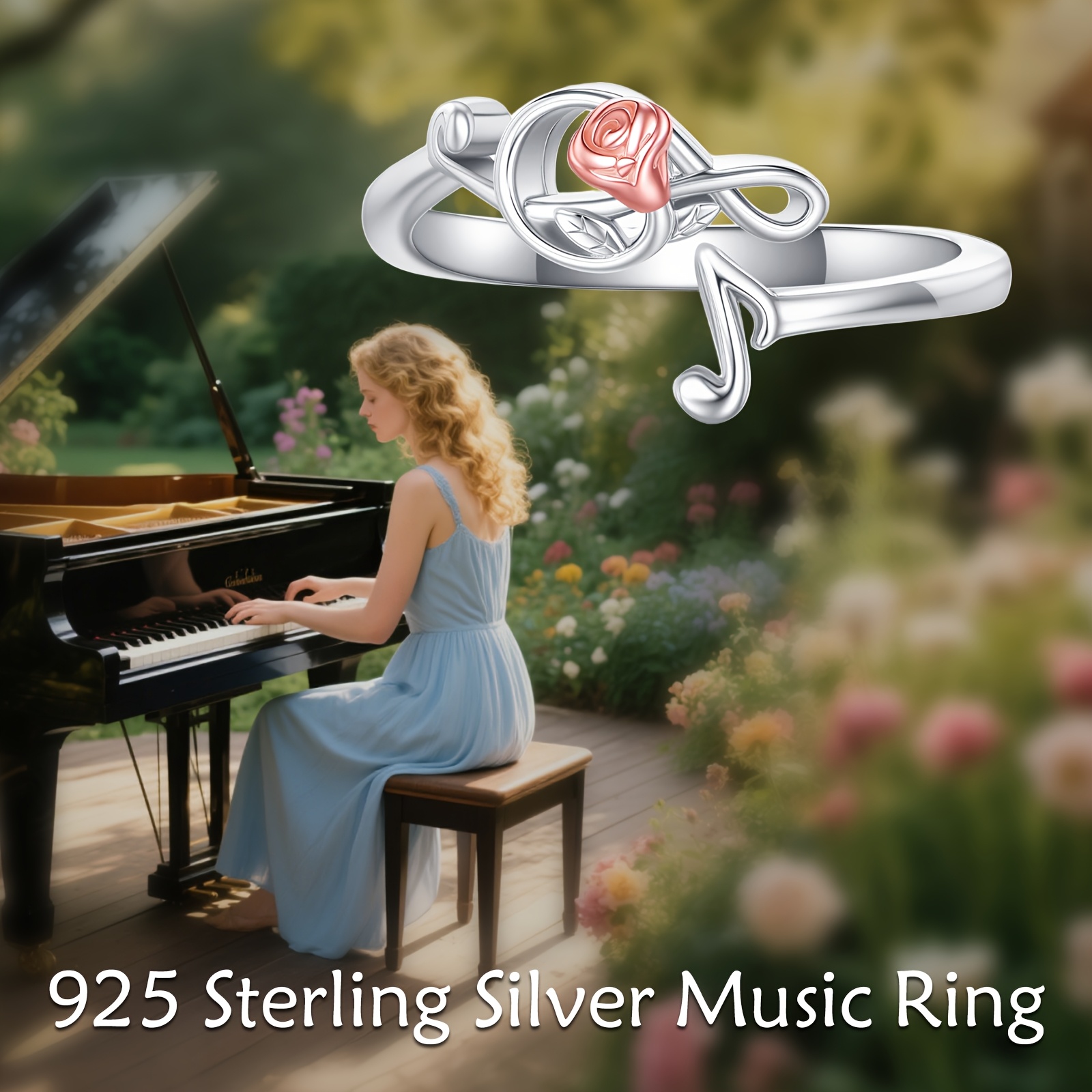 Women's Adjustable Music Note Ring in 925 Sterling Silver — Gift for Music Lovers