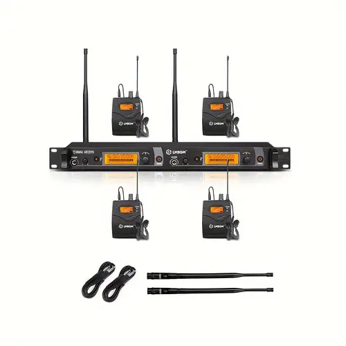 ar2090 uhf two channel wireless in ear monitoring system with monitoring type suitable for stage band studio musician monitoring 4 belt packs with transmitter