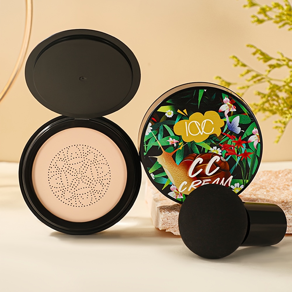 

Snail Air Cushion Cc Cream With Mushroom Sponge - Hydrating & Bb Foundation, Medium Coverage Concealer For All Skin Tones