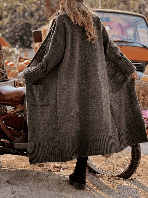 herbst winter neue damen einfarbig dicke vielseitige aufhellende locker retro lange jacke koreanischer stil design doppelte tasche damen jacke oberbekleidung ll168