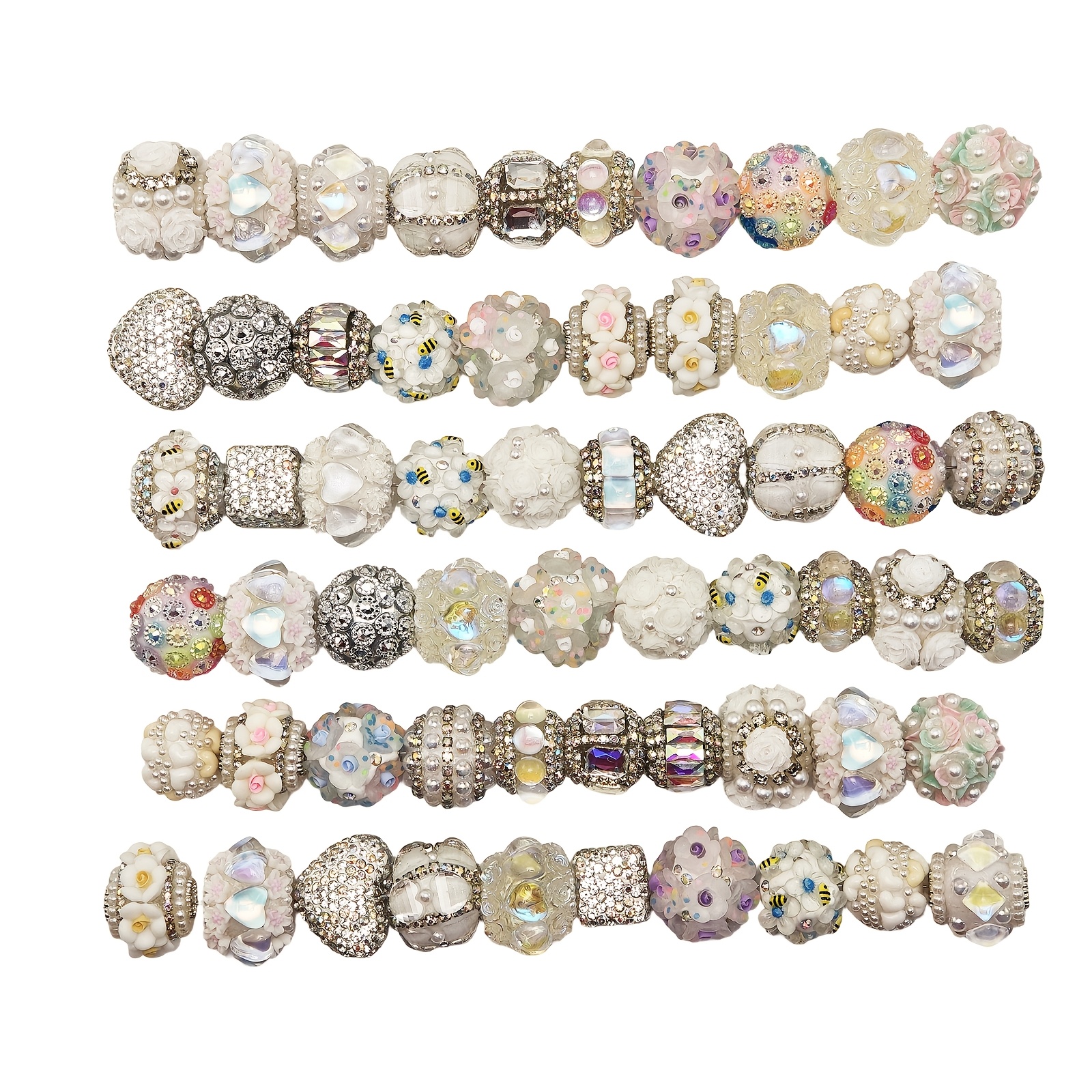 TEMU 10 Mixed Resin Beads Featuring A Retro Design With Exquisite Flowers, Bees, Pearls, And Rhinestones, Perfect For Fashion Bracelets, Necklaces,
