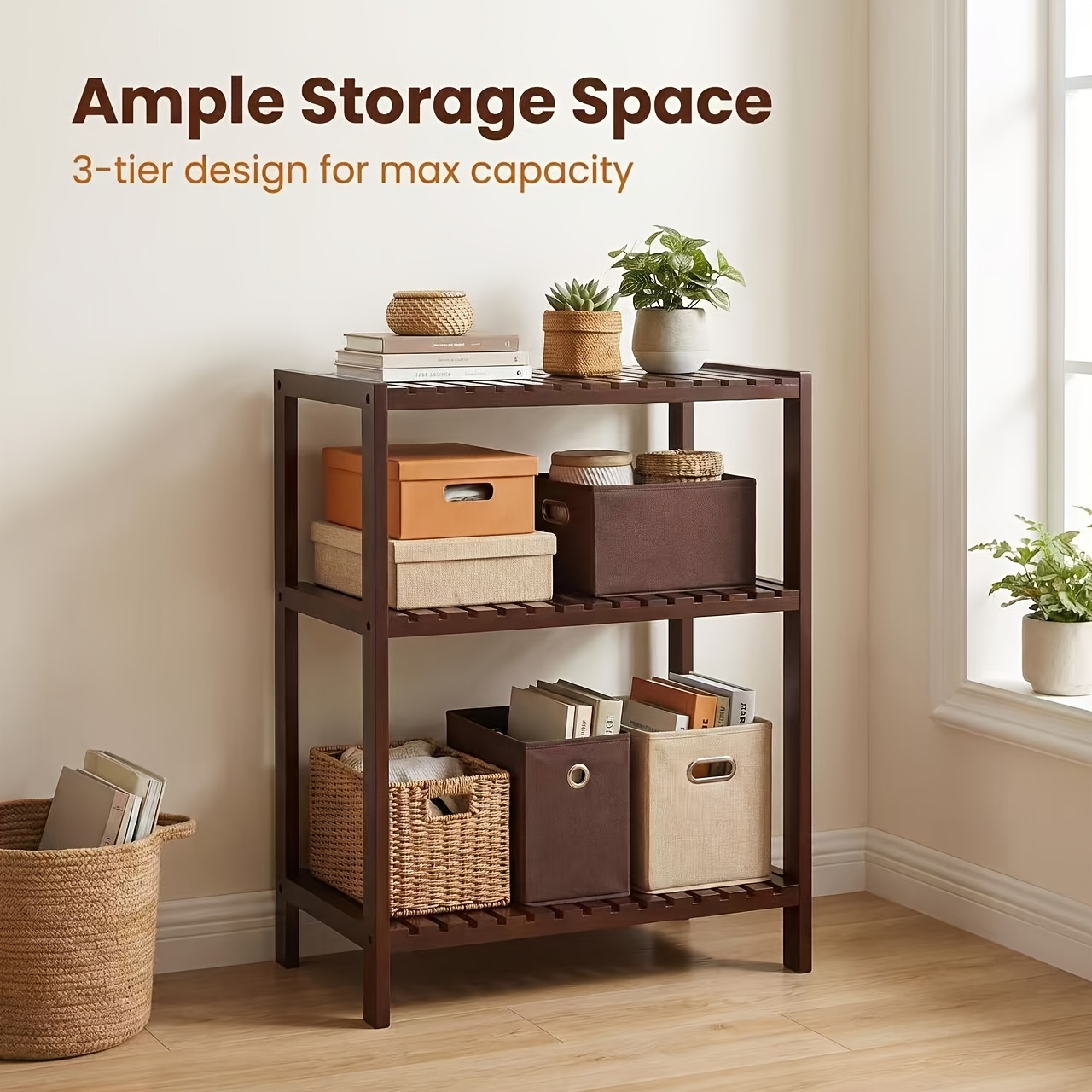 Ladder Shelf, 3-Tier Shelf Stand, Display with Wide Storage Display Stand, Multifunction Standing Organizer Shelf for Home Office And Kitchen