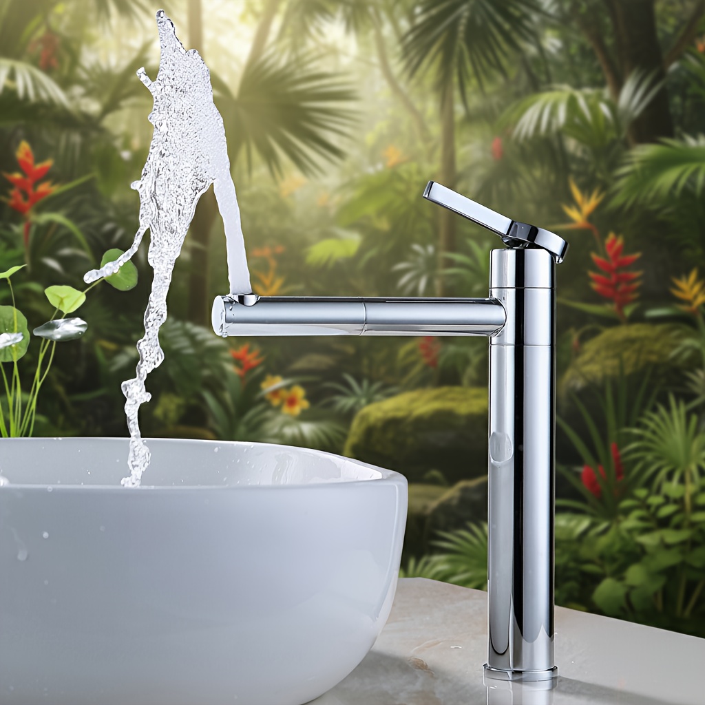 Modern High Spout Bathroom Faucet With Spout & Single Hole Installation - Chrome/brass Sink Tap Suitable For Washbasin, Valve Core & Hoses Included