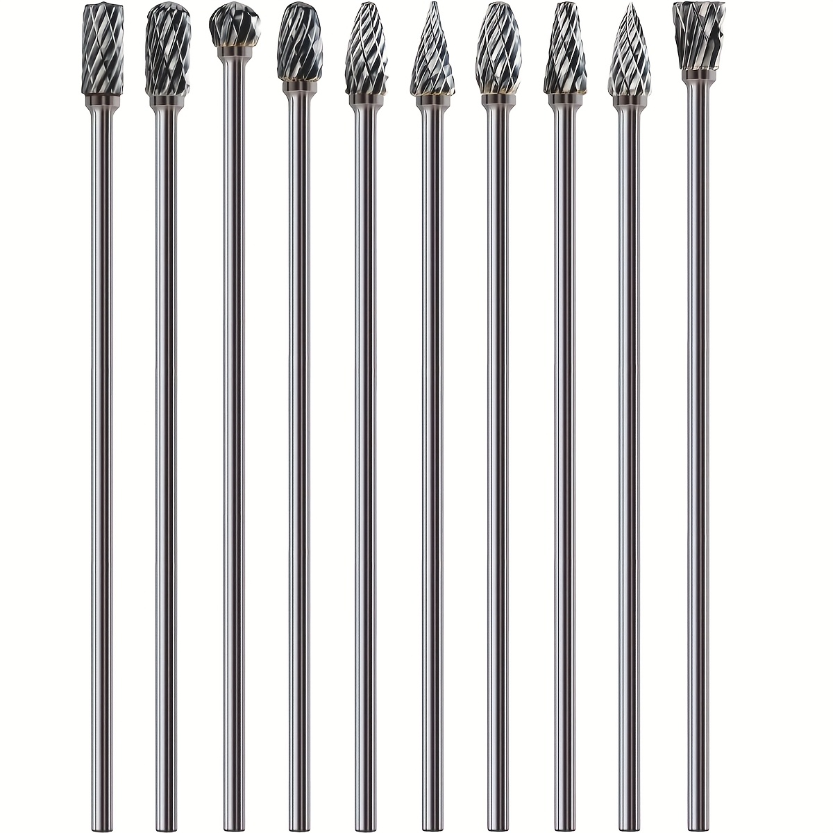 TEMU 10pcs 1/8" Long Shaft Carbide Burrs Set Kit Bits 4.5" Long Shank Compatible Cut Port Cast Aluminum Cylinder Head Engine Intake Exhaust Manifold