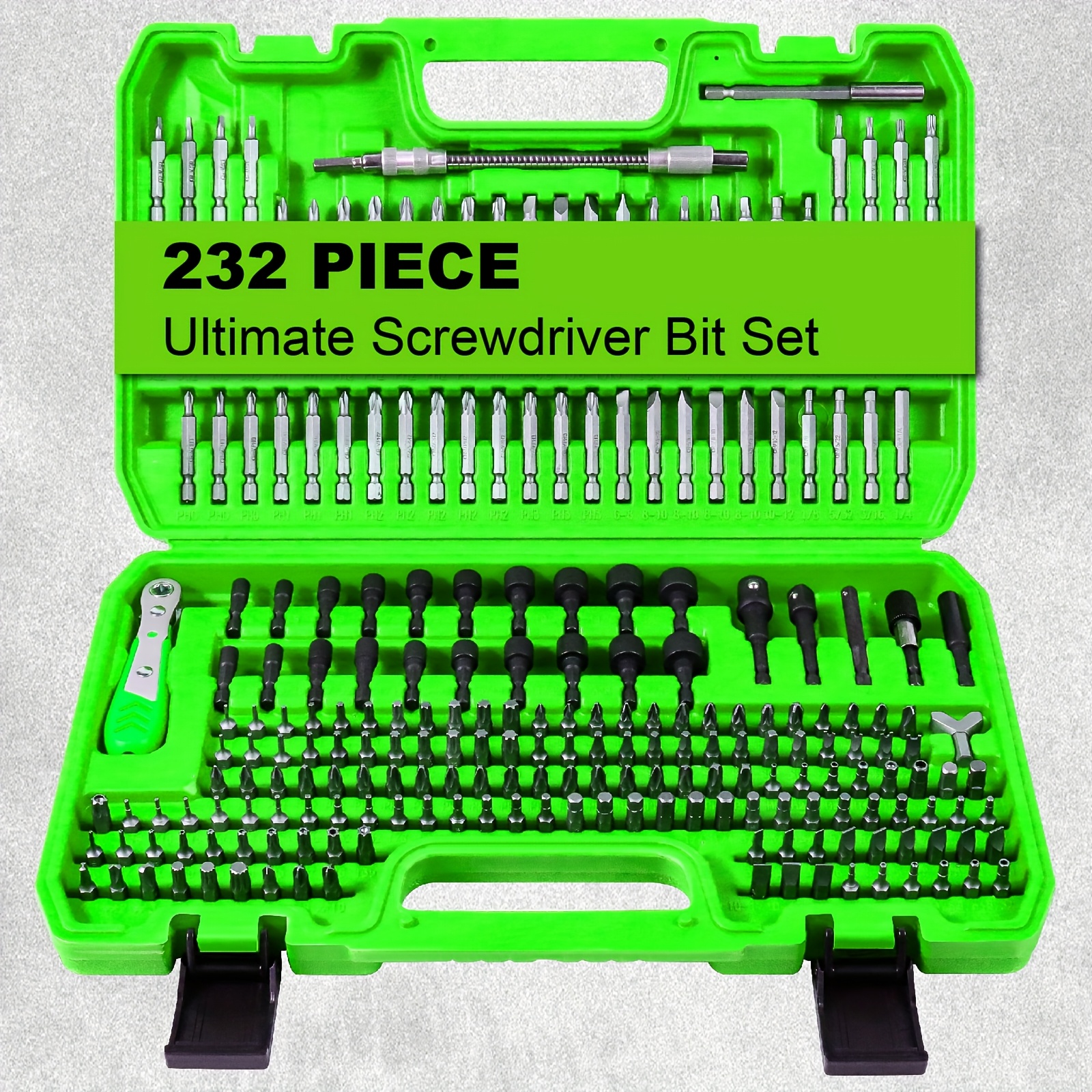 TEMU Sunhz Mckp 232pcs Screwdriver Bit Set, Steel Impact Driver Bits, Includes Security, Drill, Nut Driver, Ratchet Wrench & Holder, Fine Christmas