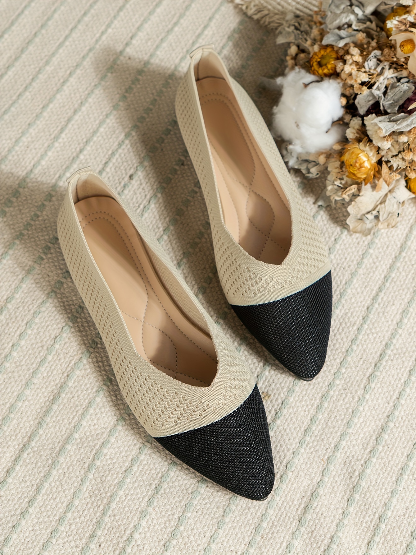 Women'S Stylish Pointed Toe Color-Blocked Flats, Versatile Casual Shoes., Women Shoes