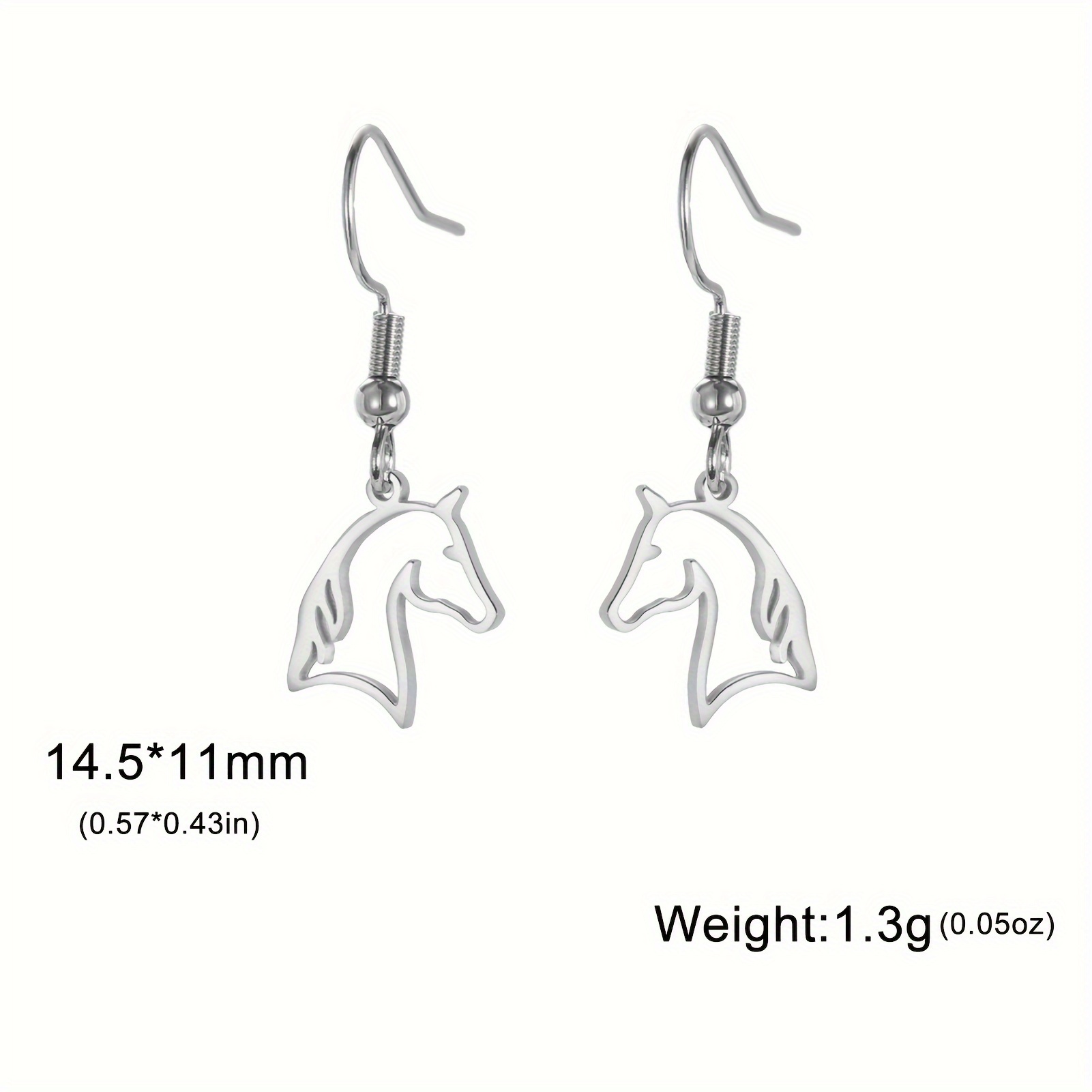 Image of Pair Of Women's Fashion Exquisite Hollow Horse Head Dangle Earrings, Stainless Steel Animal Hip Hop Hook Style Earrings For Birthday Anniversary Jewelry Gift Wholesale