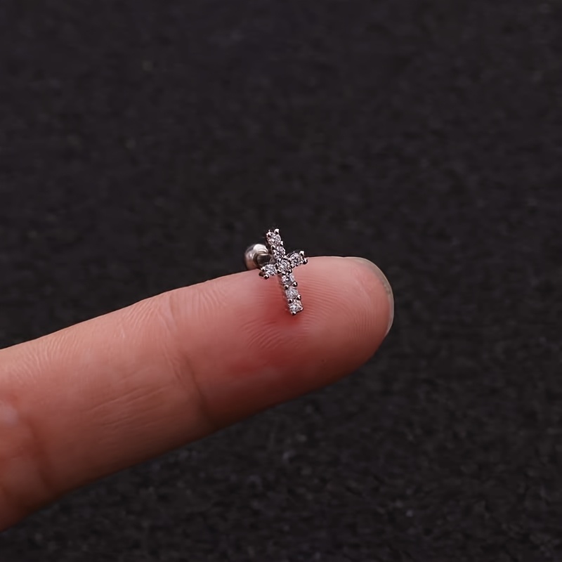 Titanium Steel Barbell Ear Stud with Micro-Inlaid Zirconia