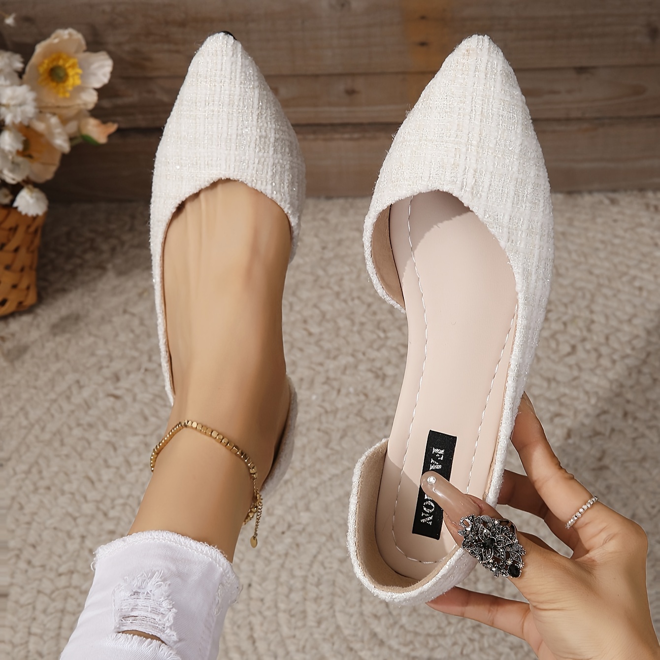 pointed toe side open flat shoes for women women shoes
