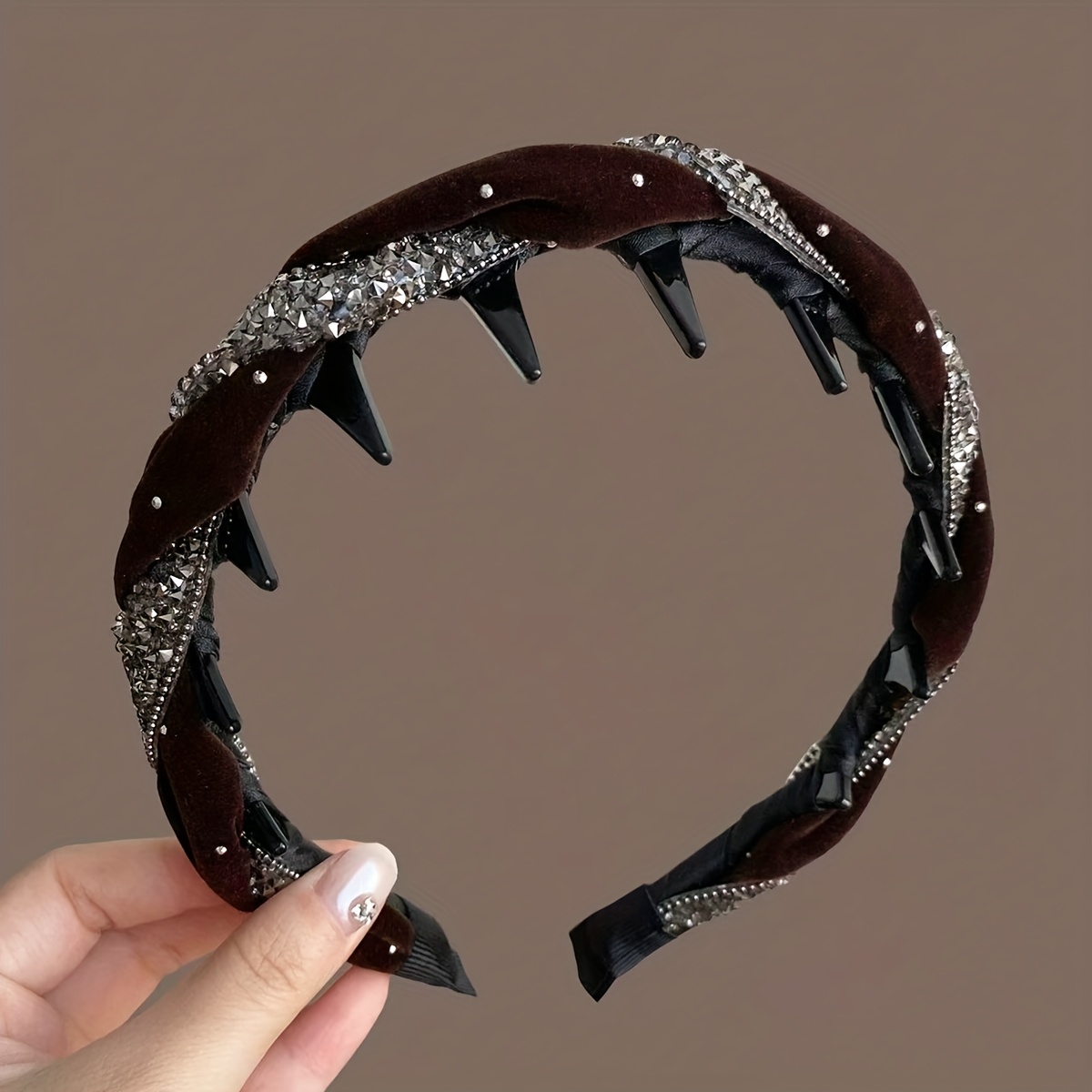 TEMU 1 pezzo di fascia per capelli da donna in velluto con strass, a spirale con , fascia per capelli con , antiscivolo, versatile, per arricciare i