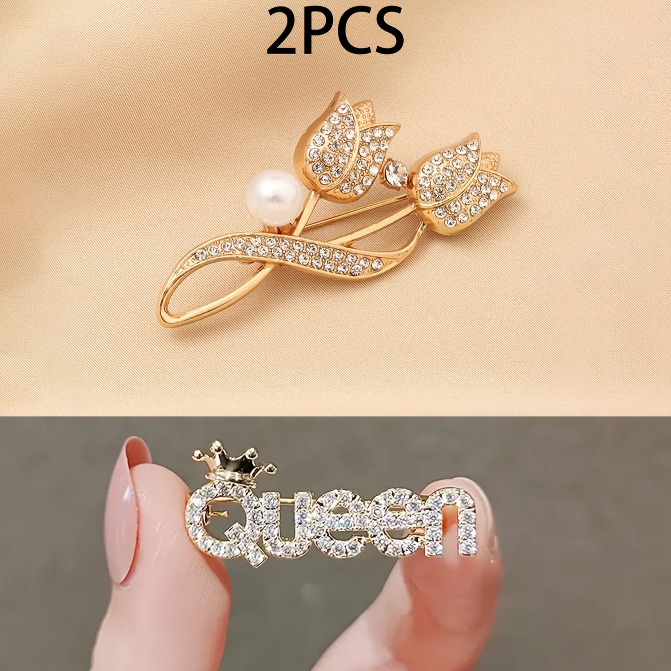 TEMU 2pcs Crown Exquisite "queen" Brooch, Stylish And Individual Lapel Pin, Multi-functional Accessory For Clothes And Bags Trinket Scene Fashion