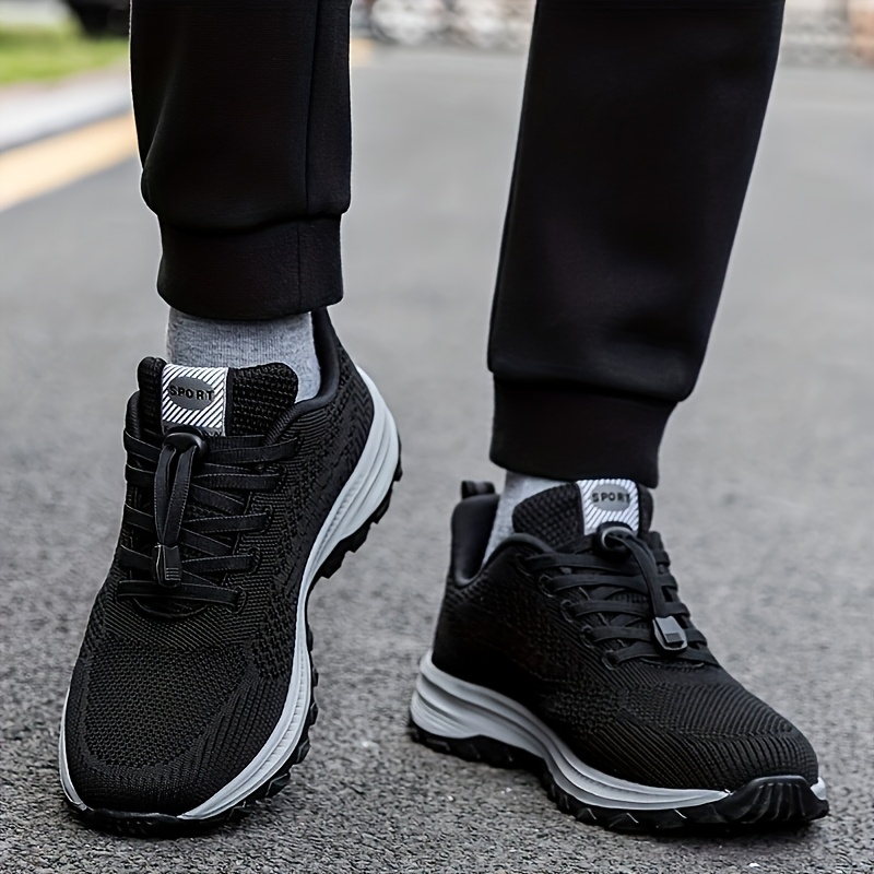 Men's Breathable Running Shoes - Lightweight High-Elasticity MD Sole, Low-Top Lace-Up Design for Gym, Jogging & Casual Wear - Black/White (Spring/Summer/Fall), Gym Trainers | Sleek Trainers | Comfortable Trainers